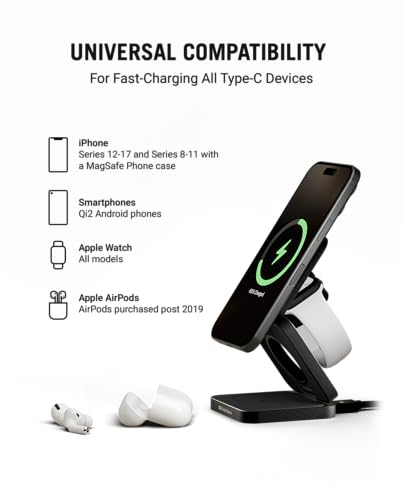 Image of DailyObjects Surge Foldaway 3-in-1 Qi2-Certified Magsafe-Compatible Wireless Charger | Compatible with iPhone 12 and Above & All Qi Enabled Phones, Earbuds, Smartwatches | Fast Charging