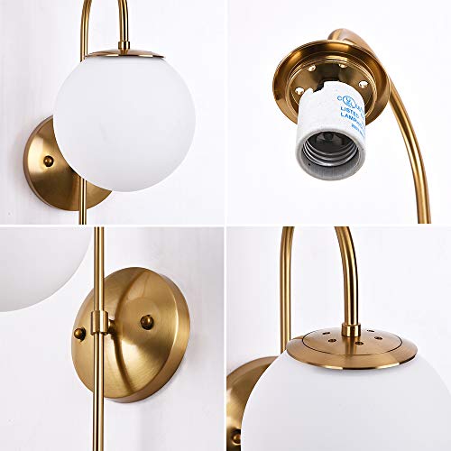 Casilvon Gold Wall Sconce, Modern Bedside Led Globe Frosted Glass Wall Lamp, Wall Mounted Light Fixture For Living Room Home Decor Bathroom Bedroom Hallway #TOP5