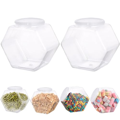 2 piezas de 3800 ml de frascos de caramelo de plástico con tapas, recipientes de galletas hexagonales transparentes, frascos de almacenamiento reutilizables a prueba de ratas para galletas, boca
