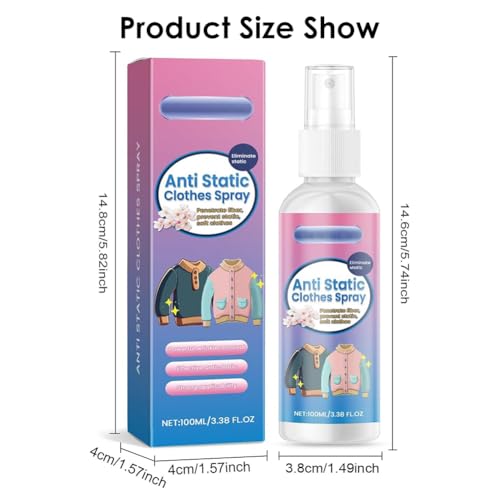 Antistatik Spray,Spray Antistatisch,Antistatik Sprays Kleidung,Antistatikspray,Statikspray für Kleidung,Anti Static Sprays,für Kleidungs,Textilien,Möbel und Auto,Reduziert Statische Aufladung,100 ml