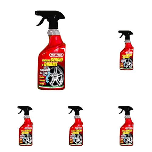 MAFRA, Pulitore Cerchi e Gomme, Deterge e Sgrassa gli Pneumatici delle Auto, Ideale per Rinnovare Cerchi e Gomme, Utilizzabile con Schiuma o Senza Schiuma, Formato 500ml (Confezione da 5)