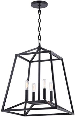 VAXCEL Hayes 4 Light Black Farmhouse Cage Pendant Lantern
