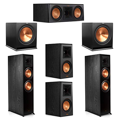 Klipsch 5.2 System with 2 RP-8000F Floorstanding Speakers, 1 Klipsch RP-600C Center Speaker, 2 Klipsch RP-500M Surround Speakers, 2 Klipsch R-115SW Subwoofers