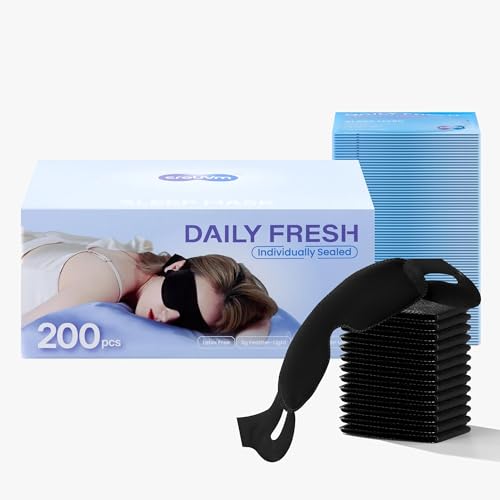 200-Pack Bulk Disposable Sleep Masks, Individually-Wrapped Eye Mask for Sleep, Blackout Night Mask Value Pack for Travel, Spa, Guests, Business Trips, Hospitals & Shift Workers