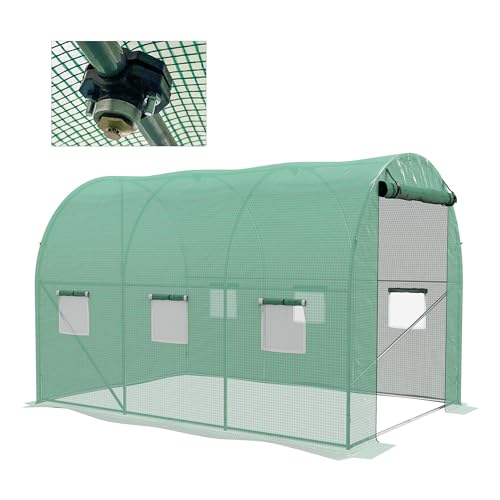 Outsunny Serre de Jardin 6 m², Serre Tunnel de Jardin avec 6 fenêtres Porte Enroulable, système d'arrosage intégré, Acier renforcé + PE Haute densité 140 g/m², 3 x 2 x 2 m, Vert