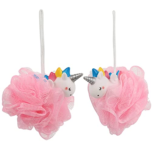 Uonlytech Unicorn Bath Loofah Sponge Mesh Pouf Unicorn Shaped Scr...