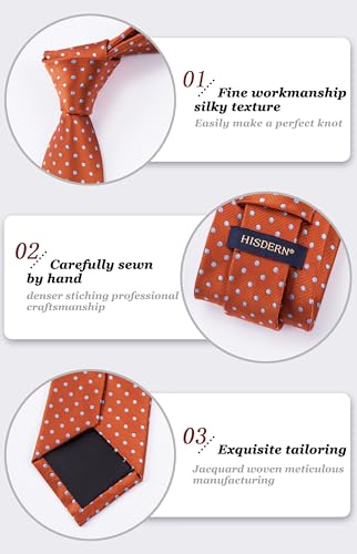 Image of HISDERN Polka Dot Ties for Men Classic Silk Ties and Pocket Square Formal Business Necktie Handkerchief Wedding Party