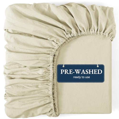 Fitted Sheet Emperor, Linen - Pre-Washed, Deep Pocket 14 inch (35 cm) - Easy Care - Soft Brushed Polyester Microfibre Fabric - Shrinkage and Fade Resistant - Bottom Sheet