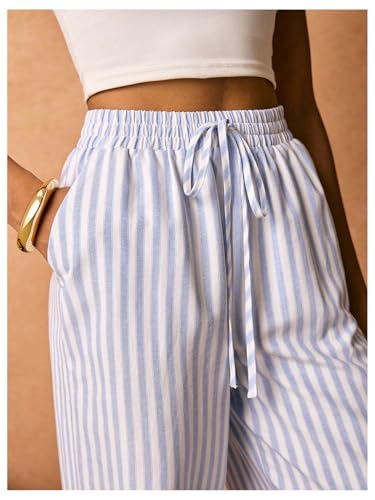 Floerns Women's Striped Straight Leg Pants Drawstring Elastic Waist Lounge Pants4