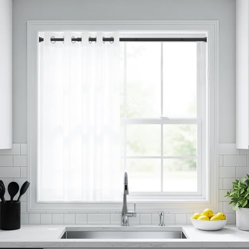 Image of MEXAU Black Tension Curtain Rods18 to 36 In,Small Curtain Rods No Drilling | Short Tension Rod,Adjustable Spring Rod for Windows,Door,Closet,Kitchen,4 Pack,Spring Tension Curtain Rods Small