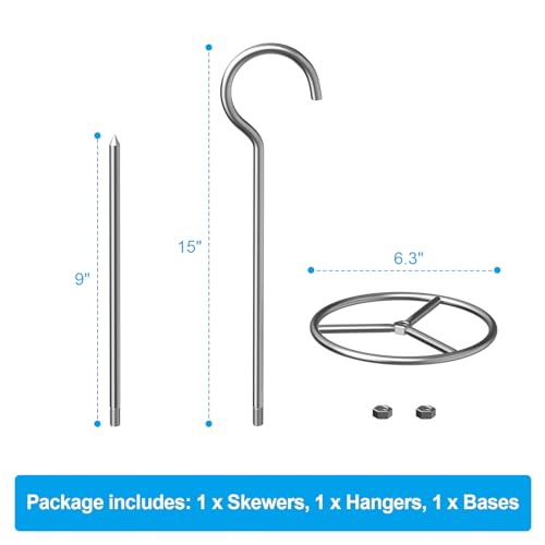 Image of Thanksgiving Turkey Roaster Turkey Hanger & Vertical Skewer Al Pastor Skewer Stand Set, Turkey Fryer Rack Hook Skewer Stand Brazilian Meat Skewer Set for Pit Barrel Smoker, Big Green Egg, Weber Grill