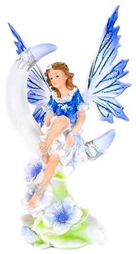 Statuette fée elfe bleu lune paillettes 21 cm objet déco fantastique et mythologie