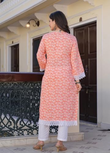 Image of Women's Pure Cotton Regular Fit Floral Printed A-Line Kurta