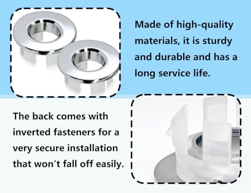 KAPSING 2 Stück Waschbecken Überlauf Abdeckung,Runde Messing KüChe Spüle Überlaufabdeckungen,Waschbecken Ersatz Ring,für Badezimmer Badewanne(Silber,22-24mm)