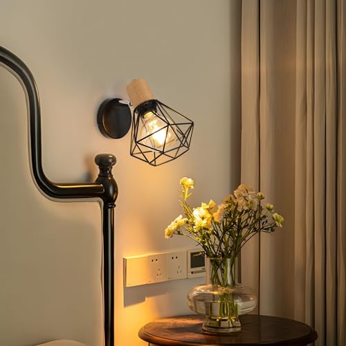 Aplique pared interior de madera con giro 360 grados Toolight negro E27 3