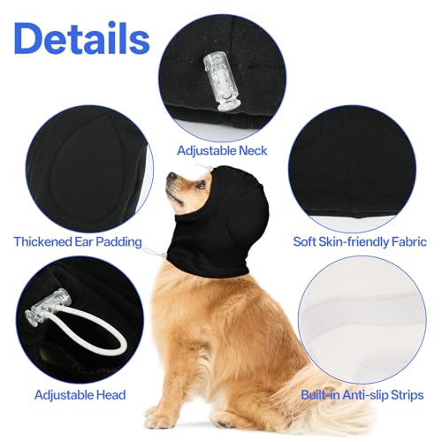 Image of MIGOHI No Shake Ear Wrap for Dogs - Breathable Dog Ear Protection for Hematoma,Stop Shaking & Scratching,Dog Ear Muffs for Grooming, Calming Hoodie for Dogs Separation,Thunderstorms,L,Black