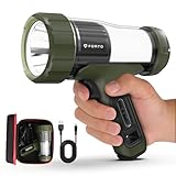 FORTO Rechargeable LED Spotlight & Camping Lantern, 3000lm IP68 Waterproof Flashlight with 5000mAh Battery, 420m Beam, Foldable Hook, Type-C, for Hiking, Emergency, Camping, Hunting (Green)