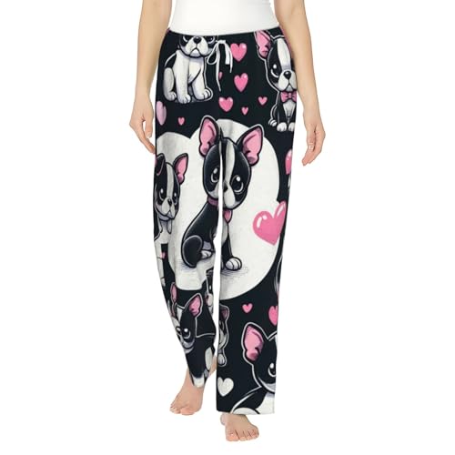 Pantalon pyjama polaire femme Boston-Terrier, cadeau réconfortant