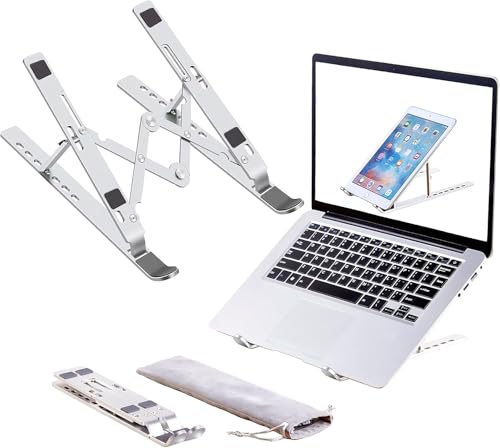 Image of LIRABS Foldable Metal Laptop Stand | Adjustable Height Aluminium Laptop Riser for 13-17 Inch Laptops | Ergonomic Computer Stand for Work from Home, Office & Study