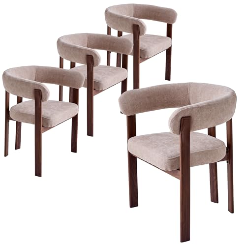 HJhomeheart Lot de 4 chaises,Fauteuil Lounge rembourré en Tissu,Fauteuil de Style médiéval, Chaise de Cuisine, Pieds en métal,Convient pour la Chambre,Le...