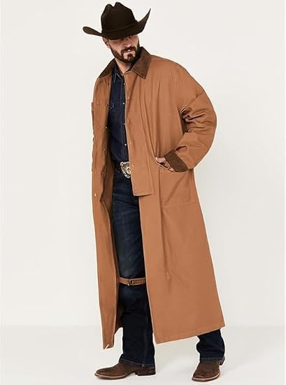 Image of Men's western gunfighter cowboy old Vest mens black denim Cotton long coat duster Full Length Jackets