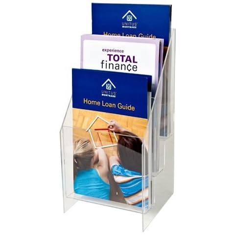 Clear-Ad - MPF-5585-3 - Premium Acrylic 3 Pocket Brochure Holder 5.5x8.5 - Transparent Plastic Pamphlet Display Stand (Pack of 1) Cover