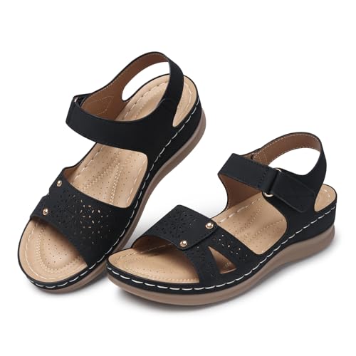 Image of SHIBEVER Women Flat Sandals Comfortable: Arch Support Sandals Dressy