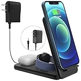 Wireless Charger, Foldable 3 in 1 Wireless Charging Station for iWatch, AirPods, Qi Fast Wireless Charging Stand Dock for iPhone 12/12 Pro/Mini/11/11 Pro Max/XR/X/Xs/8 Plus/Samsung (AC/DC Adapter)
