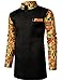 ZEROYAA Men's Kente Print Suit Long Sleeve Button up African Dashiki Shirt and Pants Ethnic 2 Piece Outfit Black X-Large