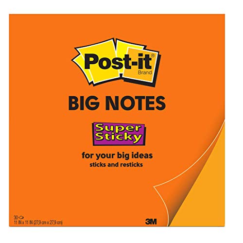Post-it Super Sticky Big Notes, 28 cm x 28 cm, 1 bloco, 2X The Sticking Power, Laranja Neon (BN11O)