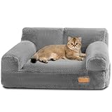 FAMIDGE Cat Couch Bed - Cat Bed for Indoor Cats, Calming Pet Sofa Puppy Sleeping Bed with Removable Washable Cover, Cute Dog Couch and Kitty Lounge Chair for 12lbs Cats & Small Dogs(Light Grey)