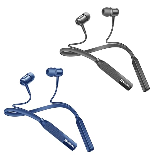Image of Bluetooth 5.4 Neckband Earphones, 20H Playtime, Smart Noise Reduction, Magnetic Absorption in Blue & Black Set of 2