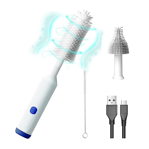 Image of DCLIKRE Electric Baby Bottle Brush Cleaner, Silicone Nipple Brush Set, Milk Cup Cleaning Washer Brushes, Electric Long Water Bottle Brush, Newborn Baby Pacifier Cleaner, Best Gift for New Mom