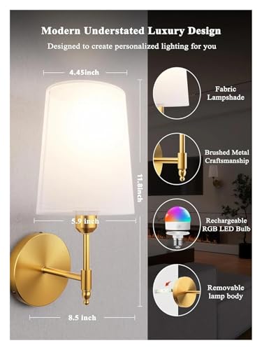 Aplique de pared para dormitorio y sala de estar con luz regulable sin cables dorada 7