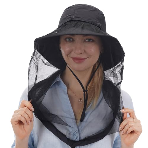 Image of USHAKE Head Net Hat, Safari Hat Sun Hat Bucket Hat with Hidden Net Mesh