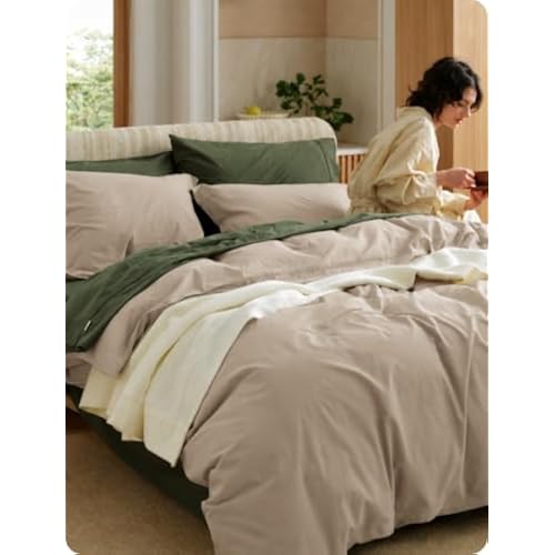 Bedsure PureWoven 100% Washed Cotton Duvet Cover Set, Queen Size, 3-PC