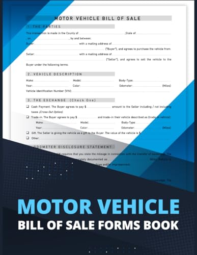 Motor Vehicle Bill of Sale Forms Book: A document that outli