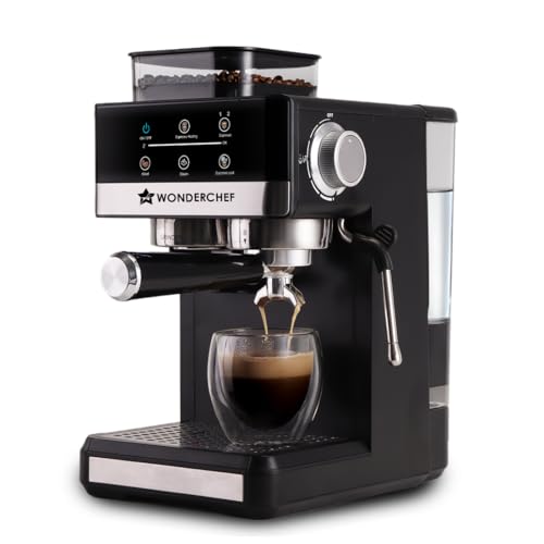 Wonderchef Regalia Bean-to-Cup 20 Bar Coffee Maker | Built-in Grinder | Espresso, Cappuccino, Latte, Mocha & Cold Coffee | Steam Frother | 1.5L Tank |