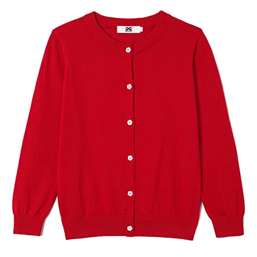 Image of Girls' Cardigan Sweater [Cute Petal Buttons] Cotton Long Sleeve Crewneck Uniform Sweater for 5-14 Years Girls