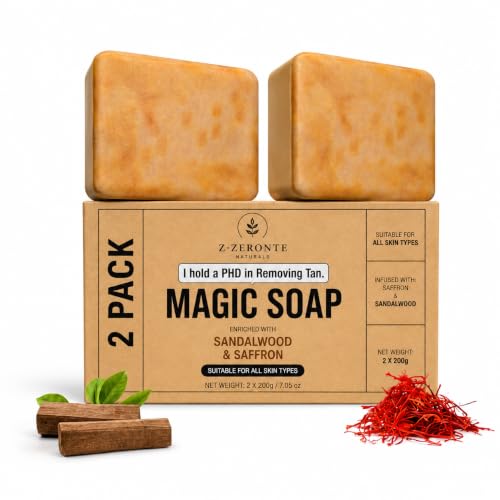 Image of Magic soap for Tan Removal Sandalwood & Saffron Magic Soaps For Bath | Paraben Free | Chandan & Kesar Bath Soaps | Handmade Soap For Glowing | Skin Brightening For Men & Women(pack of 2) (100 g (pack of 2))