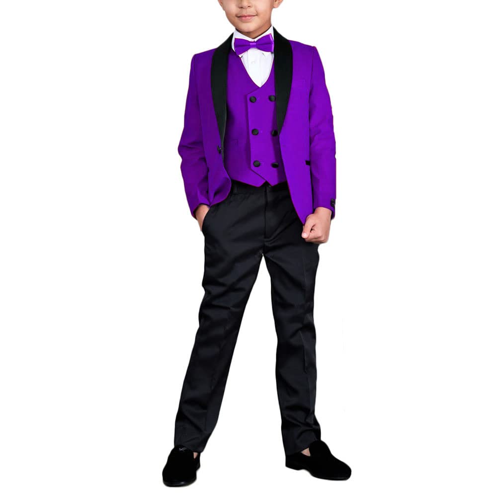 3-częściowy formalny zestaw garniturów dla chłopców Silm Fit Dresswear Boy Garnitury ślubne dla chłopców na imprezę, Fioletowy, 14 lat