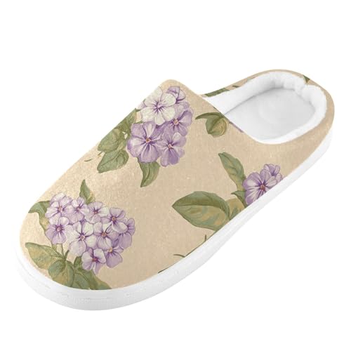 JUNZAN Retro Phlox Beige Mens Home Cotton Slipper Non Slip Memory Foam Guest Slippers for Spa Birthday Presents 6-7 5