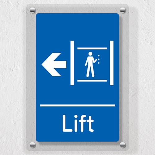 Panneau de sécurité bleu flèche gauche acrylique V Safety pour l'organisation de l'atelier