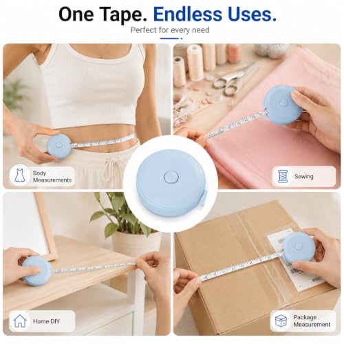 Image of Woffely Retractable Body Measuring Tape (Pack of 1), Pocket Size Soft Flexible Tape Measure with Auto Retract Button for Body Measurement, Sewing, Tailoring, Fabric & Home Use