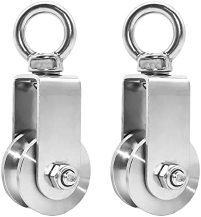 2 Pack 34 mm Pulley with Ball Bearing, 250 kg Support Pulley Steel Rope, Stainless Steel Pulley for Ropes Rope Frame Fitness (2 Pieces - 34 mm)