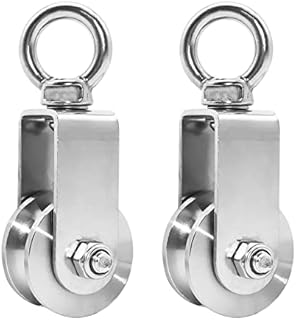 2 Pack 34 mm Pulley with Ball Bearing, 250 kg Support Pulley Steel Rope, Stainless Steel Pulley for Ropes Rope Frame Fitness (2 Pieces - 34 mm)