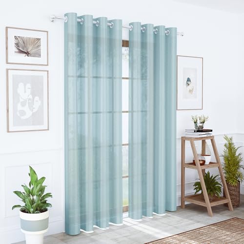Image of Story@Home Curtains 8 Feet Long Set of 1 | Herringbone Printed | Semi Transparent Net Curtain | Sheer Curtains | Semi Long Door Curtain for Living Room | (118 X 242 Cm, Blue) | Perfect for Home Decor