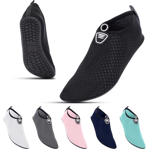 ADUDVLO Beach Shoes Water Shoes Women Men Quick Dry Sea Shoe Breathable Aqua Swim Shoe Lightweight Barefoot (Black, Adult, Men, 8, Numeric, UK Footwear Size System, Medium)