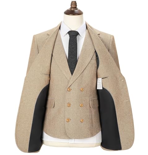 Men's 3 Pieces Suit Tweed Herringbone Regular Fit Wedding Tuxedos for Party Groomsmen Prom Business Suits2