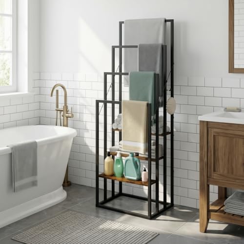 Freestanding Towel Rack,Towel Holder Drying Stand with 4 Tow